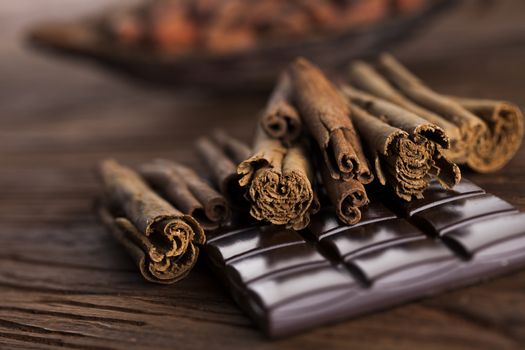 Bars Chocolate , candy sweet, dessert food on wooden background