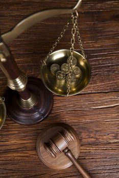 Law theme, mallet of judge, wooden gavel