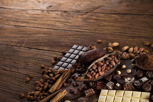 Chocolate sweet, cocoa and food dessert background