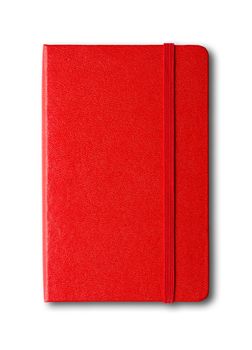Red closed notebook mockup isolated on white