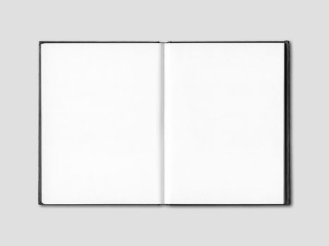 Blank open notebook mockup isolated on grey