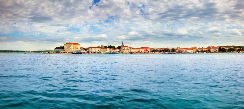 Histroric Istrian town of Porec, Croatia as seen from the sea and Sveti Nikola island