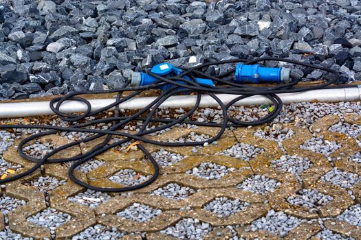 Two power Cee plug with clutch in blue
