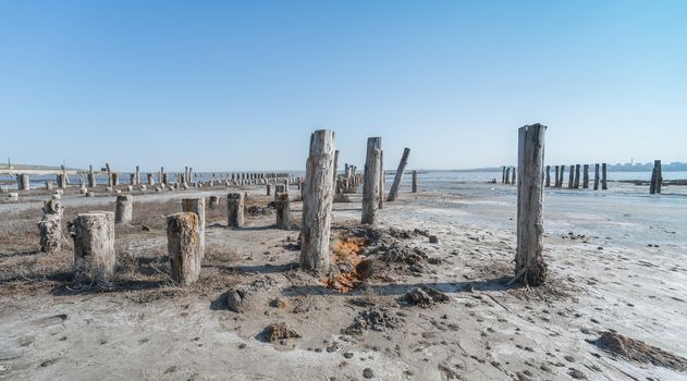 Salty drying lake Kuyalnik near Odessa, Ukraine