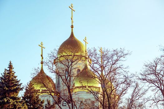 Landscape with golden domes of the church Orthodox church
