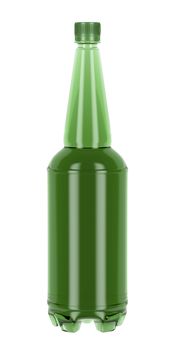 Green plastic bottle for beer, soda or other beverages isolated on white background