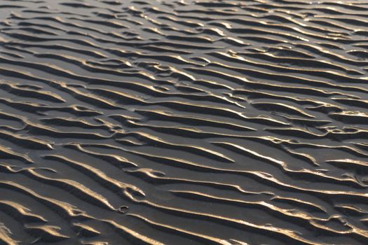 Abstract ridges in the evening sun from the North Sea Beach on the island of Ameland in the Netherlands
