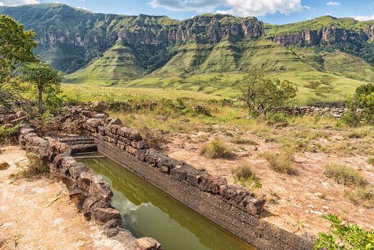 The historic dipping tank on the Yellowwood Forest hiking trail at Injisuthi in the Kwazulu-Natal Drakensberg