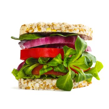 Vegetarian healthy eating burger concept, vegan vegetable stack in hamburger shape