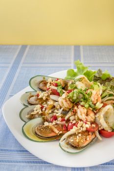 seafood dish with green mussel and  spicy sauce