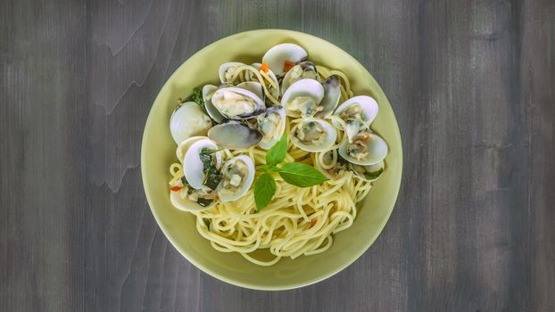Clams pasta In White Wine Butter Sauce on dish