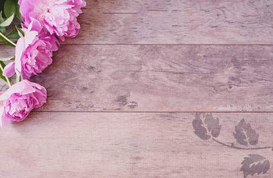 Pink Peonies Flowers on a Wooden Background. Styled Marketing Photography. Styled Stock Photography. Blog Header Image Blog 
