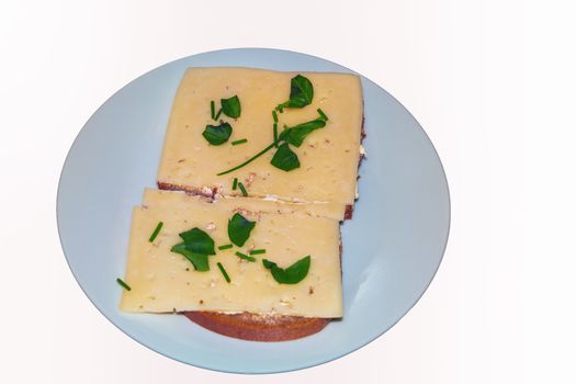 Simple #cheese bread with fresh herbs on a white plate against neutral background.