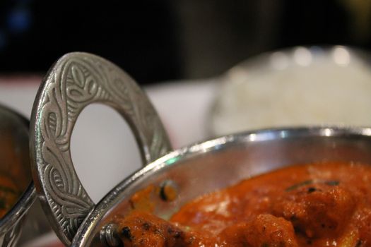 Typical Indian food served on metal containers