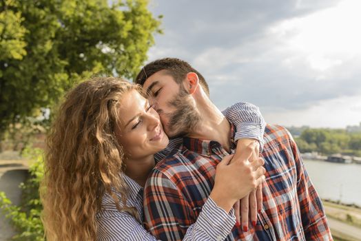 Happy stylish couple in the romantic moment with sweetest emotions. Romantic moment.