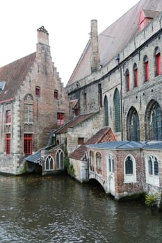 View on canal and houses in Bruges