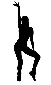 Silhouette of sexy sports dancing woman, isolated on a white background