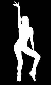 Silhouette of sexy sports dancing woman, isolated on a white background