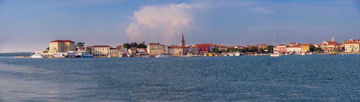 Histroric Istrian town of Porec, Croatia as seen from the sea and Sveti Nikola island, XXL Panorama