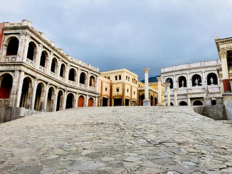roman style buildings perspective path way panoramic view