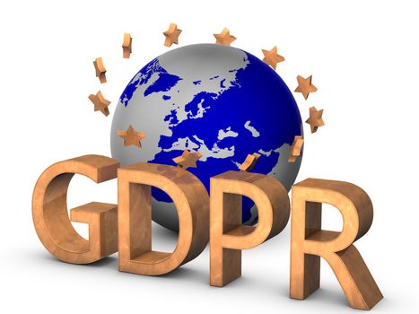 Golden GDPR 3D concept isolated on white with globe and golden european union starts
