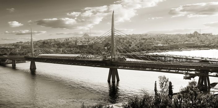 Metro station on Golden Horn bridge in Istanbul, Turkey