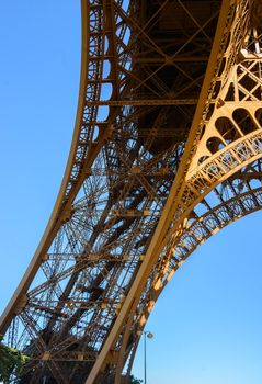 View on Eiffel Tower in Paris from below, France