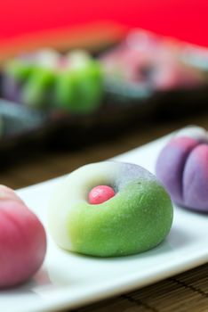 Japanese traditional confectionery cake wagashi served on plate