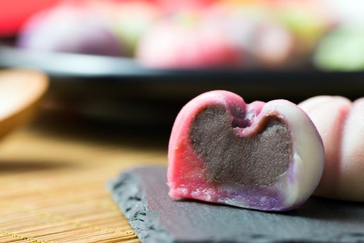 Japanese traditional confectionery cake wagashi served on plate