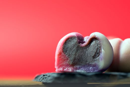 Japanese traditional confectionery cake wagashi served on plate