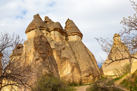 Stone cliffs looks like Fairy houses in Pasabag near Goreme, Cappadocia, Turkey