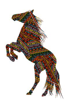 Ethnic motifs patterned bucking horse on white background