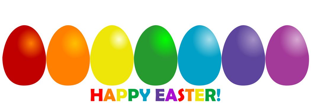 Happy Easter greeting card with rainbow colors eggs