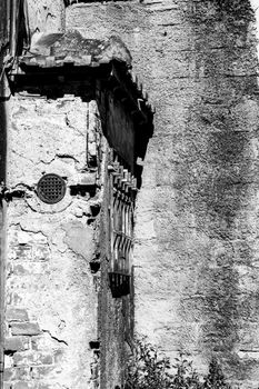 ancient ruined building with iron scaffolding Ancient textile factory in Lisbon