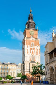 Tower Hall in the main square of Kraków in Poland vertical photograph on a sunny day