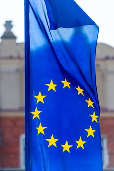 close-up the flag of the European Union fluttering in the wind