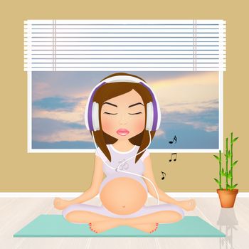 illustration of woman doing yoga with music