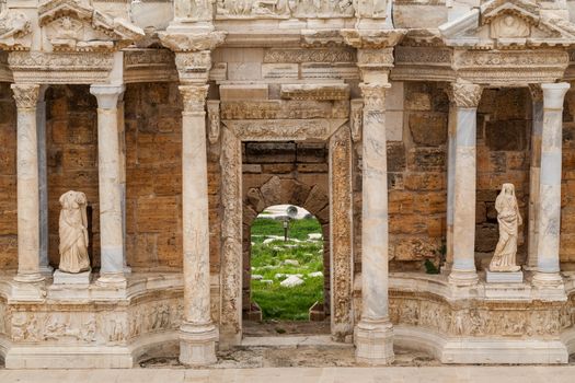 Ruins of ancient Greco-Roman theater in ancient city Hierapolis near Pamukkale, Turkey