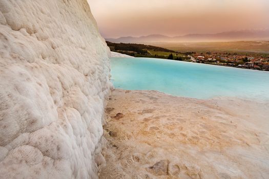 Natural pools on Travertine hills of Pamukkale, Turkey