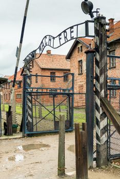 Auschwitz, Poland - August 12, 2017: entrance to the concentration camp of Auschwitz
