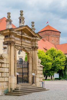Krakow, Poland - August 13, 2017: Krakow, beautiful gate in the Wawel Castle