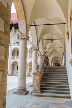 Krakow, Poland - August 13, 2017: Architectural elements of the royal palace in Wawel Castle