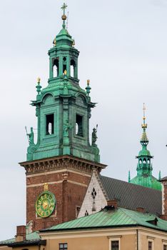 Beautiful high tower of catholic church in Krakow, Poland