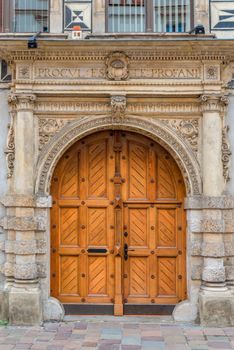 beautiful wooden door close-up in the building