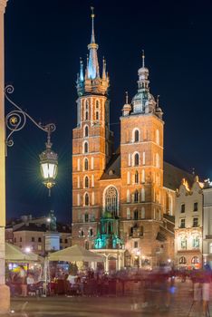 brick beautiful Mary's church on the main square of Krakow, Poland