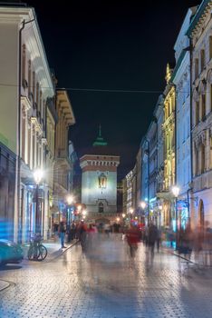 Florian Gate in the center of Krakow in the evening