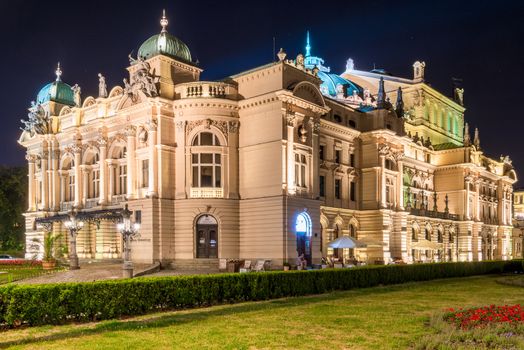 View of the dramatic theater in Krakow in the evening