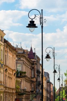 city lantern on the street of the European city in style