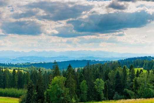 Beautiful Poland landscape on the horizon of the Tatra Mountains