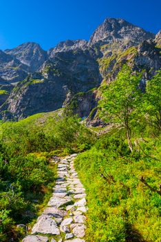 stony hiking trail around Lake Morskie Oko in Poland